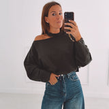 SAAR KHAKI CUT-OUT SWEATER