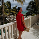 CALIENTE RED DENIM DRESS
