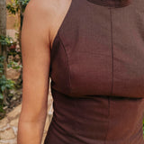 MARQUEZ BROWN LINEN HALTER PLAYSUIT