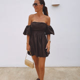 SOLAZ BROWN EMBROIDERED DRESS
