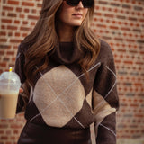 LENI BROWN ARGYLE OFF SHOULDER SWEATER