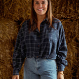 YOLANDA DARK BLUE CHECKERED BLOUSE