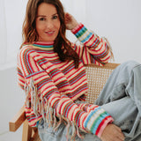 RAINBOW STRIPED MULTICOLOR KNIT SWEATER
