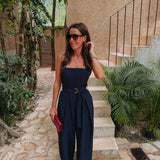 PRE-ORDER DRIPPING IN SUNSHINE DARK BLUE STRAPLESS JUMPSUIT