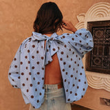 PARADISE LIGHT BLUE POLKADOTS OPEN BACK BLOUSE