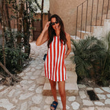 SOL, MAR Y TU RED/WHITE STRIPED DRESS