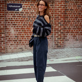 AISLING DARK BLUE STRIPED CUT-OUT SWEATER