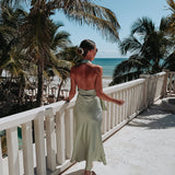 CORAZON DE MEXICO MINT GREEN SATIN HALTER DRESS