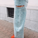 BLUE CUT-OUT BALLOON JEANS A5157
