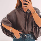 SAVANNAH BROWN LEATHER BLOUSE