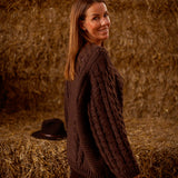 LUCILLE BROWN CABLE KNIT SWEATER