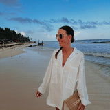 VAMOS A LA PLAYA WHITE LINEN DRESS