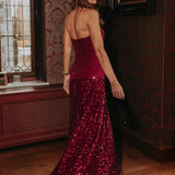 CHRISTMAS SHINE BORDEAUX BUSTIER SEQUIN DRESS