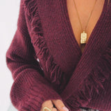 NINA BURGUNDY FRINGE PULLOVER