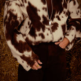 PAVINE BROWN COW PRINT ZIP JACKET
