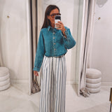 SARA ECRU/DARK BLUE STRIPED PANTS