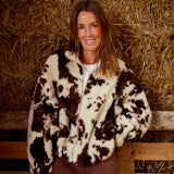 ODETTA BROWN/ECRU COW PRINT TEDDY JACKET