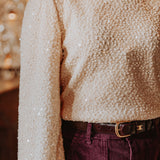 SHIMMER GROOVE BEIGE SEQUIN BLOUSE