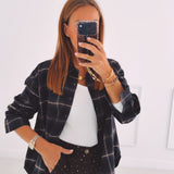 KIRSTEN DARK BLUE CHECKERED BLOUSE