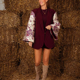 HANNELIS BURGUNDY FLOWER SLEEVE BLAZER