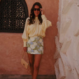 NAIMA WHITE/BLUE FLOWER SKIRT