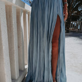 CASCADA DE AMOR BLUE PLISSE DRESS