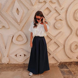 SIHAM DARK BLUE WIDE LEG PANTS