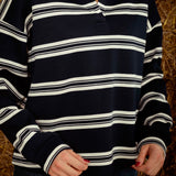 NYSHA DARK BLUE STRIPED LONGSLEEVE POLO SHIRT