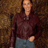 VERONICA BURGUNDY LEATHER ZIP JACKET
