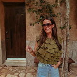 ALONDRA KHAKI RUFFLE BLOUSE