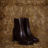 STELLA BROWN SHINY LEATHER HEEL BOOTS