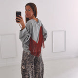 ANNELIES GREY FRINGE SWEATER