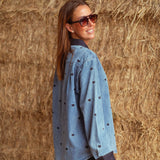 RODEO ROMANCE BLUE HEART DENIM BLOUSE