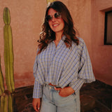 NAJOUA LIGHT BLUE CHECKERED BLOUSE
