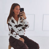 ANNELEEN ECRU COW PRINT PULLOVER