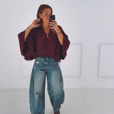 KAREN BORDEAUX V-NECK SWEATER