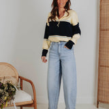 LENTHE YELLOW/DARK BLUE STRIPED POLO SWEATER