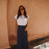 MOUNIR DARK BLUE FLOWER SKIRT