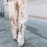 BEIGE ABSTRACT SPLATTER PRINT WIDE LEG