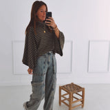 ANYA KHAKI STRIPED SWEATER