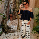 RIVIERA ECRU/DARK BLUE STRIPED PANTS