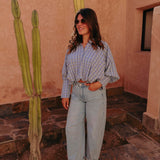 NAJOUA LIGHT BLUE CHECKERED BLOUSE