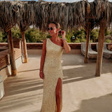 SOUAD GOLD SEQUIN ONE SHOULDER DRESS