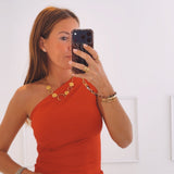 SYLVIE RED ONE SHOULDER TOP