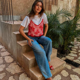 CHIAPAS WHITE T-SHIRT WITH RED LACE