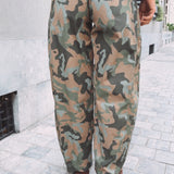 QUINLEY BROWN/KHAKI ARMY STUDS BALLOON PANTS