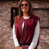 VIVIAN BORDEAUX SUEDE SLEEVELESS JACKET
