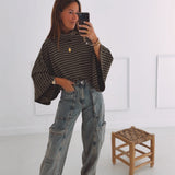 ANYA KHAKI STRIPED SWEATER