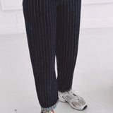 DARK BLUE STRIPED BARREL JEANS 9317