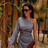 JULIETA GREY ONE SHOULDER DRESS